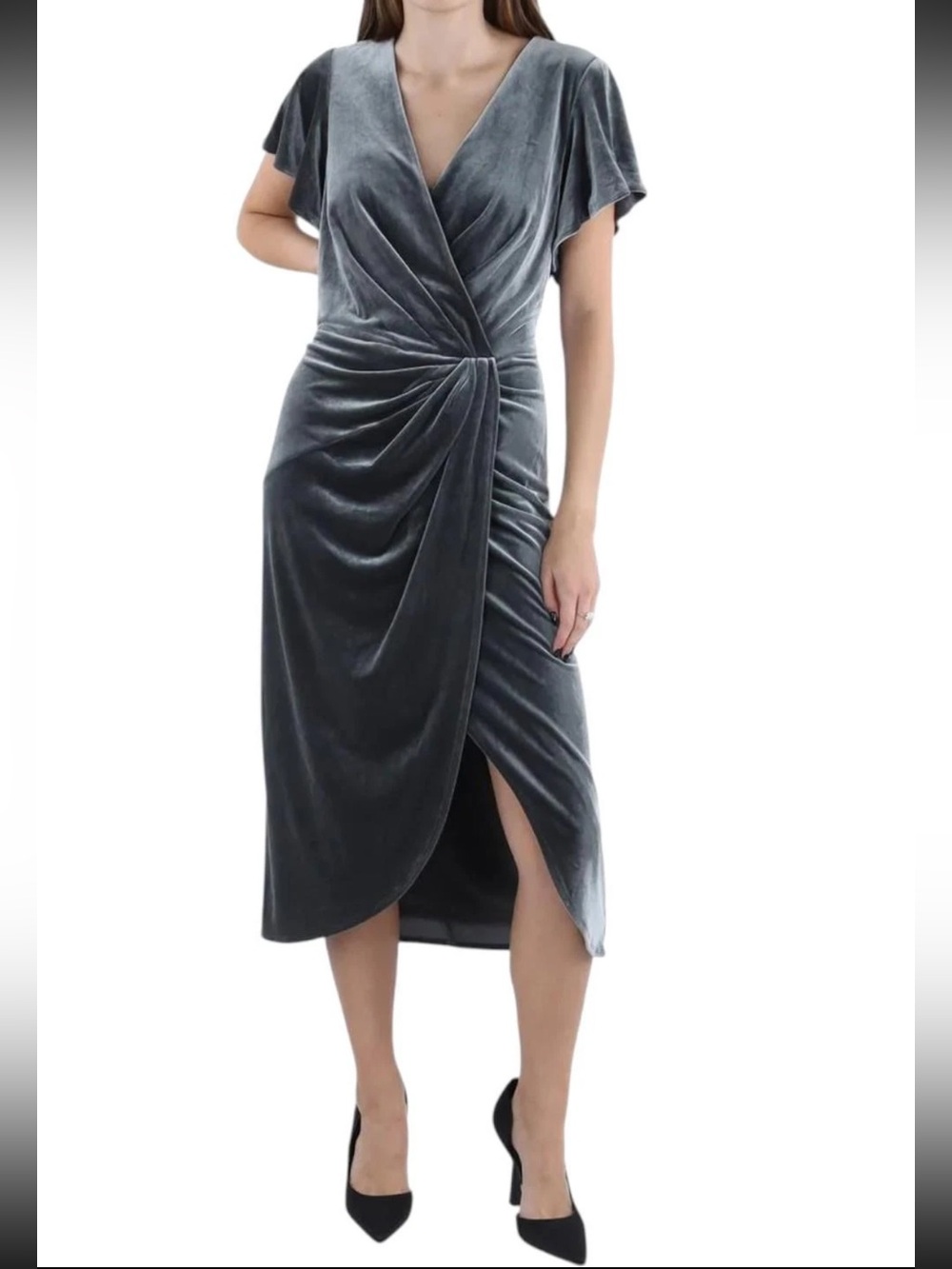 Lauren Ralph Lauren Women's Velvet Flutter Sleeve Midi Dress size 12